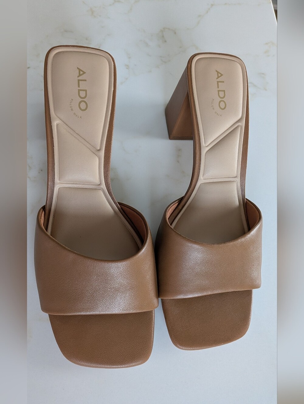 Aldo Classic Block Heel Slide In Camel Color Not Available In The US. Never Worn